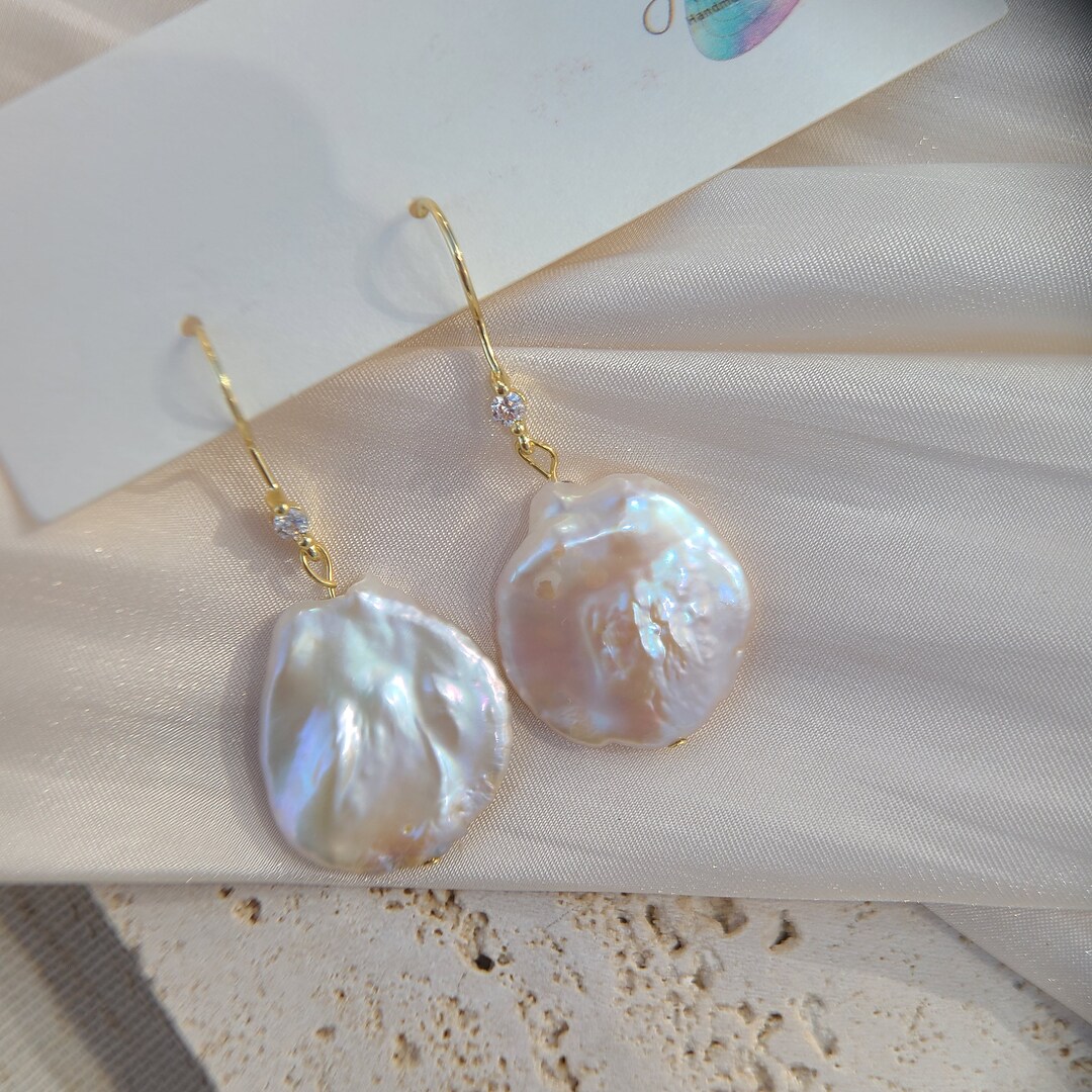 Fish Hook Pearl Dangle Earrings, Real Freshwater Petal Keshi Pearl Drop  Earrings, Rhinestone Earrings in 18K Gold Plated, Bridesmaid Gift - Etsy