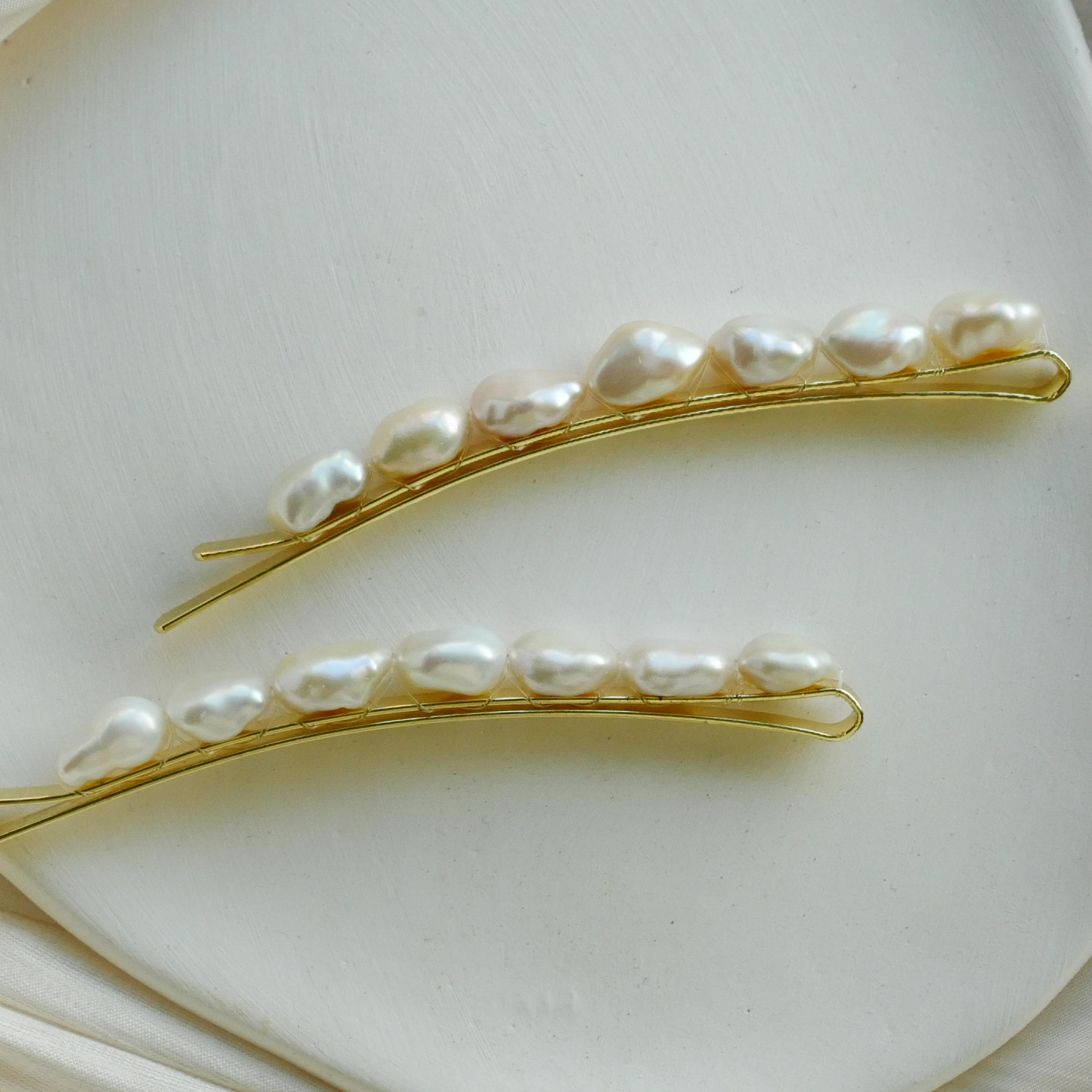 Real Freshwater White Keshi Pearl Hair Pins (pack of 2  display picture 1