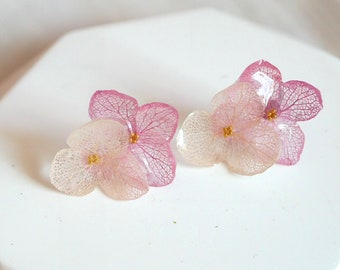 Real Pink Hydrangea Stud Earrings, Pressed Flower Earrings, 925 Sterling Silver Floral Earrings, Botanical Jewellery, Dried Flower Earrings