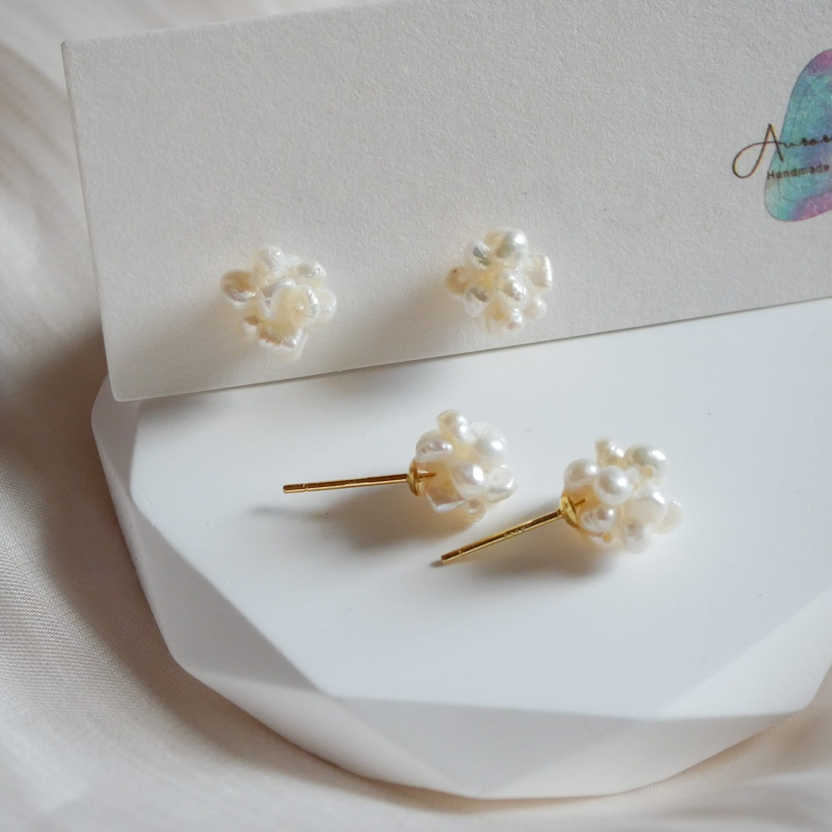REAL Pearl Cluster Stud Earrings, Natural Pearl Cluster Earrings, Handmade Baroque Pearl Earrings, Vintage Pearl Earrings, Minimalist Pearl