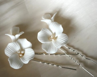Forcina per capelli con fiori in porcellana bianca (1 pz), forcina per capelli da sposa in porcellana, forcina per capelli da sposa, accessori per capelli da sposa, fermaglio per capelli in porcellana bianca