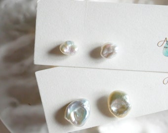 Simple Stud Earrings, Real Fresh water Keshi Pearl, 14K Gold over 925 Sterling Silver, Wedding Jewellery, Hypoallergenic, Baroque Pearl