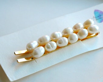 Real Baroque Freshwater Pearls Hair Pins, Pack of 2, 18K Gold Plated Natural Pearl Hair Clips, Irregular Pearl Hair Clips, Dainty Hair Pins