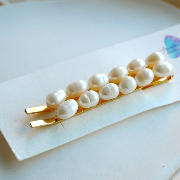 Real Baroque Freshwater Pearls Hair Pins, Pack of 2, 18K Gold Plated Natural Pearl Hair Clips, Irregular Pearl Hair Clips, Dainty Hair Pins