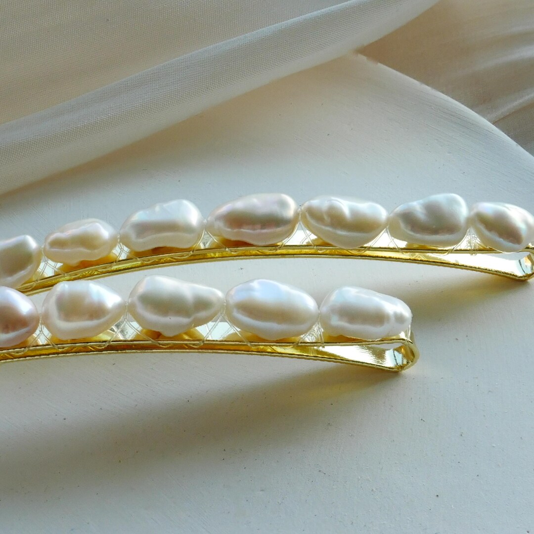 Real Freshwater White Keshi Pearl Hair Pins (pack of 2  display picture 3