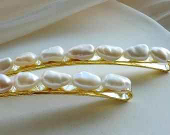 Real Freshwater White Keshi Pearl Hair Pins (pack of 2  display picture 3