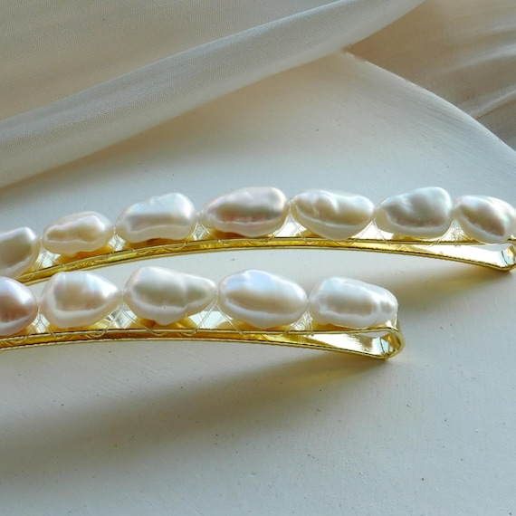 Real Freshwater White Keshi Pearl Hair Pins (pack of 2  display picture 1