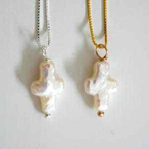 Echte zoetwaterkruisparelketting, kruisparelketting, kruisparelketting, religieuze ketting, christelijke ketting, parelketting