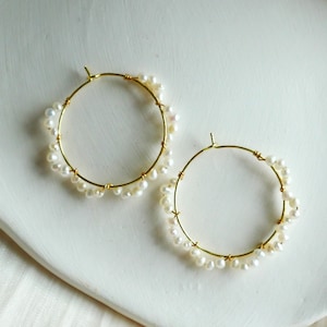 Real Pearl Hoop Earrings, Freshwater Button Pearl Earrings, Dainty Pearl Hoop Earrings, Wedding Pearl Earrings, Hypoallergenic Earrings