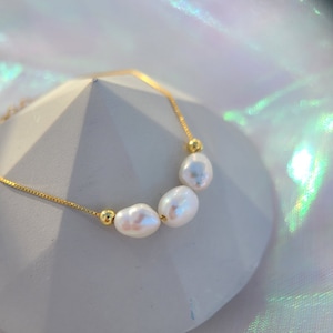 3 in 1 Real Baroque Pearls Box Chain Bracelet, 18K Gold over Solid 925 Sterling Silver Natural Pearl Bracelet, Bridal Pearl Bracelet