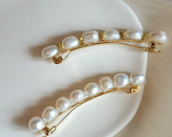 Real Baroque Freshwater Pearls Hair Barrettes, 18K Gold Plated Natural Pearl Hair Barrettes, Irregular Pearl Hair Clips, Gift for her