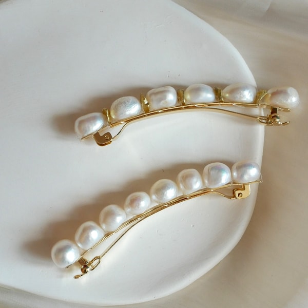 Real Baroque Freshwater Pearls Hair Barrettes, 18K Gold Plated Natural Pearl Hair Barrettes, Irregular Pearl Hair Clips, Gift for her