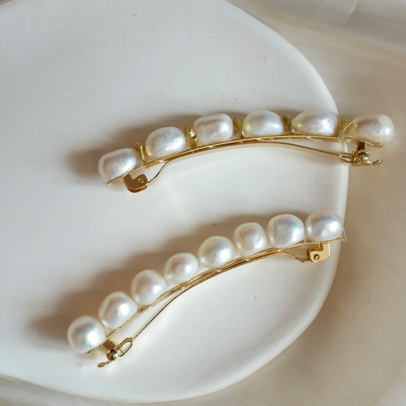 Real Baroque Freshwater Pearls Hair Barrettes, 18K Gold Plated Natural Pearl Hair Barrettes, Irregular Pearl Hair Clips, Gift for her image 1