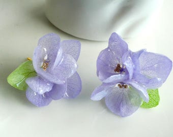 Real Purple Hydrangea Stud Earrings, Pressed Flower Earrings, 18K Gold Plated Floral Earrings, Botanical Jewellery, Dried Flower Earrings