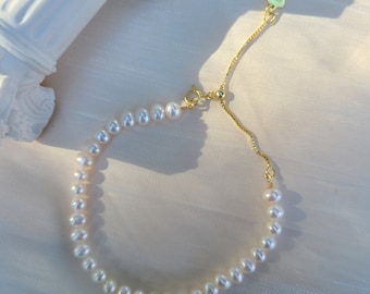 Natural White Pearl Bracelet – Real Freshwater Pearl Jewellery, Minimalist Jewelry Gift for Her, Bridesmaid or Wedding Accessory