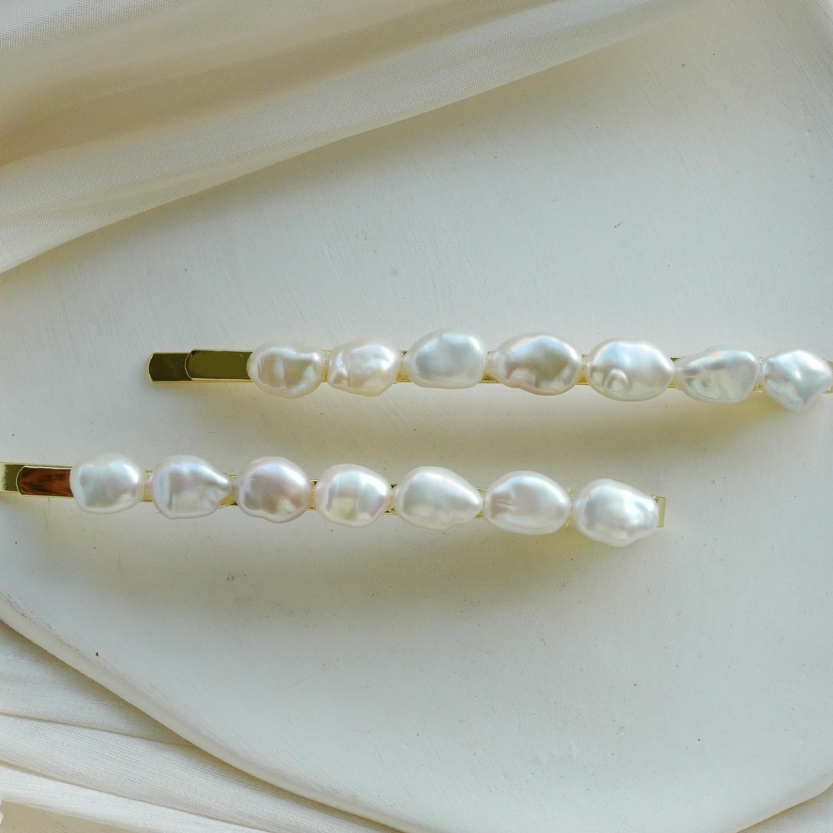 Handmade Freshwater Keshi Pearl Premium Crystal Hair Clip Rhodium Plated ? Small Freshwater Pearl Bouquet Hair Clip - Cassandra Lynne main image 4