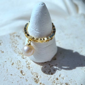 CLEARANCE! Adjustable Heart-to-heart Open-end Natural Pearl Dangle Ring, Real Round Freshwater Pearl Ring, 18K Gold Plated Ring with Pearl