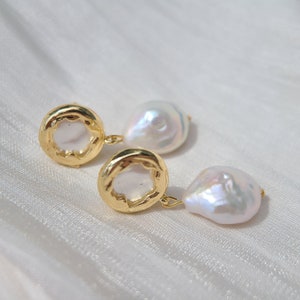 Orecchini di perle dorate - Orecchini pendenti con perle d&#39;acqua dolce barocche, gioielli pendenti placcati in oro 14 carati, orecchini da sposa regalo per donna