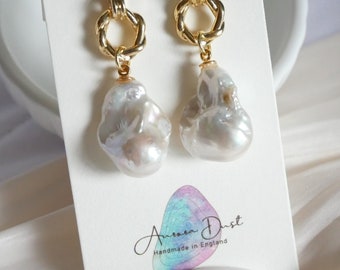 REAL Fireball Pearl Wreath Drop Earrings, Real Freshwater Fireball Pearl Earrings, Elegant Fireball Pearl Wreath Earrings for Brides