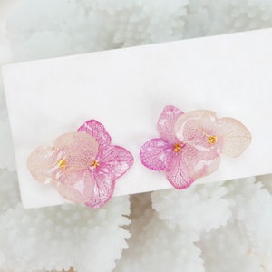 Real Pink Hydrangea Stud Earrings, Pressed Flower Earrings, 925 Sterling Silver Floral Earrings, Botanical Jewellery, Dried Flower Earrings image 2