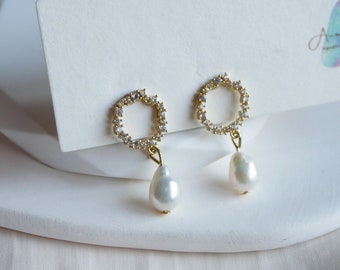 Wreath Real Freshwater Baroque Drop Earrings, Cute Earrings, 18K Gold Plated Natural Pearl Earrings, Dainty Earrings, Gift for her