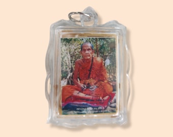 LP Moon Monk Thai Buddha Amulette Pendentif Richesse Attraction Talisman Bienheureux Wat Ban Jan Temple Takrud Yant