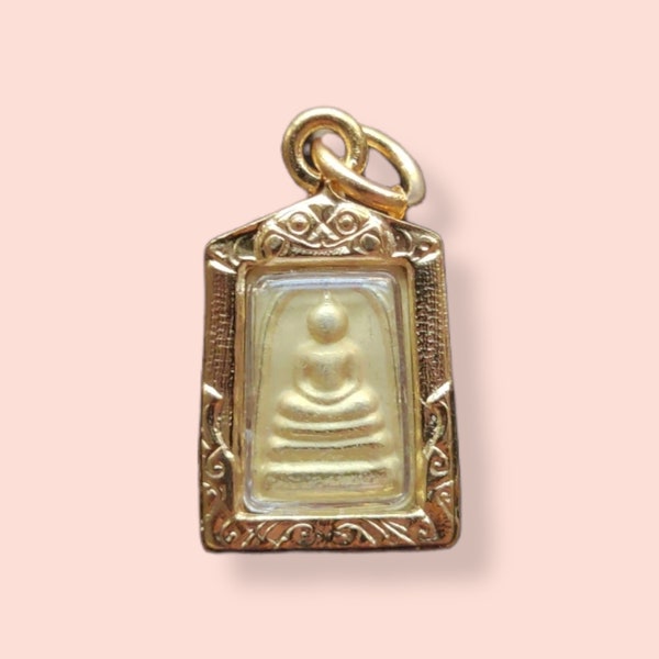 Collier pendentif en or Phra Somdej Wat Rakang | Bonne Chance Fortune Protection Bouddha Thai Amulette Pendentif | Pendentif de protection Phra Somdej