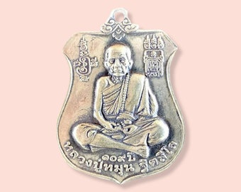 LP Moon Buddhist Amulet Pendant Wealth Money Attraction Thai Monk Protection Talisman Temple