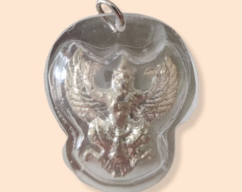 Buddha Thai Amuleto Talismano / Vishnu Garuda Uccello Ciondolo Argento Collana / Protezione Potente Magia Yant Beato Phaya Krut Ciondolo
