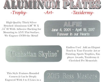 3/4" X 2 1/2" Custom Engraved Aluminum ID Trophy Name Plates for Pet Urns Memorial Cases Awards - Choose Fonts - Tracked Shipping