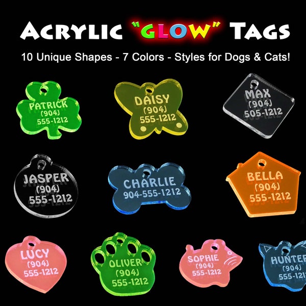 Pet ID Tags Acrylic Custom Engraved Personalized Dog Tags Lightweight Quiet Dog Tag 5 Pet Shapes 7 Identification Tag Colors Tracked Ship!