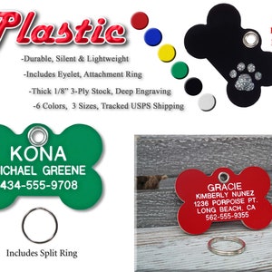 Pet ID Tags Bone Shaped Plastic Custom Engraved Personalized Dog Tags 3-Ply Plastic Durable Lightweight Quiet Dog Identification Tags