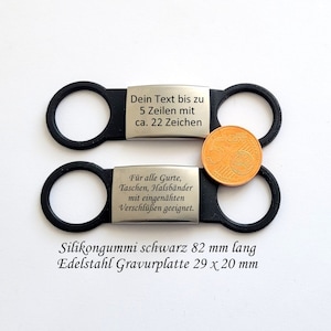 2 x silicone collar tag for bags, backpacks, straps, belts, leather straps etc. for threading address tags including engraving