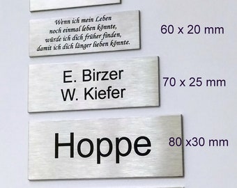 Edelstahl Briefkastenschild, Türschild, Klingelschild, Namensschild, Pokalschild, mit IHREM Text, stabil, selbstklebend, 8 Größen