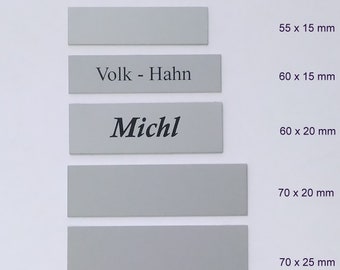 Aluminium Briefkastenschild, Türschild, Klingelschild, Namensschild, Pokalschild, silbermatt, graviert, selbstklebend, 8 Größen