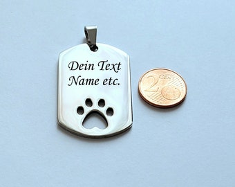 Dogtag Edelstahl + Gravur + Karabiner, Schlüsselanhänger, ID Tag,  Geschenk, Hundemarke