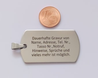 Dogtag Placa de identificación para perros de acero inoxidable, estable y duradera, 40 x 24 mm, con grabado incluido