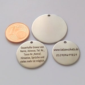 Stainless steel round dog tag, stable, durable, key ring, ID tag, including engraving image 1