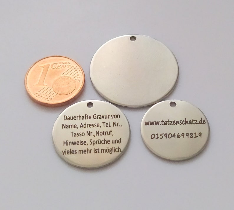 Stainless steel round dog tag, stable, durable, key ring, ID tag, including engraving image 1