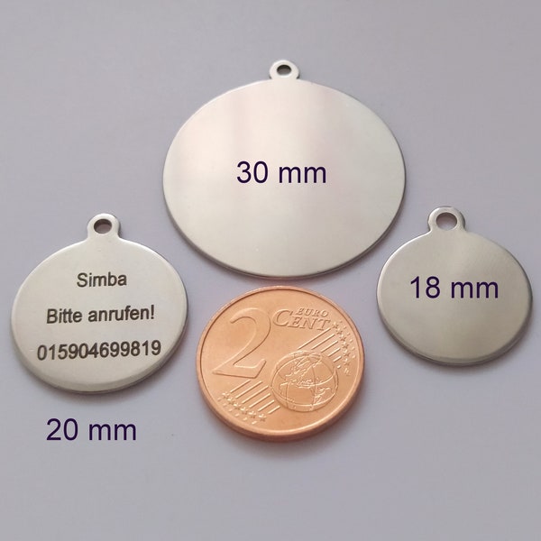 Médaille pour chien en acier inoxydable avec œillet rond, stable et durable, plaque d'identification pour animaux, avec gravure, 4 tailles, porte-clés