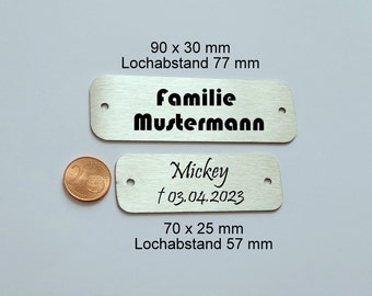 Edelstahl Türschild, Klingelschild, Namensschild, 90 x 30 od. 70 x 25 mm, Briefkasten, Haus, Garten, mit Bohrung