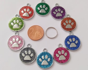 Dog tag paw glitter, MINI 19 mm, stable, durable, animal tag, ID tag, including engraving, metal,