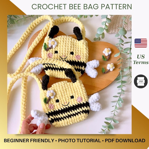 Crochet Bee Bag Pattern for Kids - Handmade Crossbody Bag PDF Tutorial
