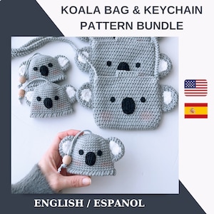 Patrón de Ganchillo 2 en 1 / Patrón de bolso y llavero Koala / Patrón de bolso bandolera / Patrón de crochet para niños / Patrón Amigurumi