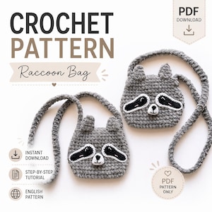Raccoon Crochet Bag Pattern PDF | Amigurumi Crossbody Bag | Plush Kids Purse Tutorial