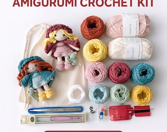 Lulu Doll Crochet Kit with Mini Frog - Amigurumi Starter Set - DIY Gift for Her