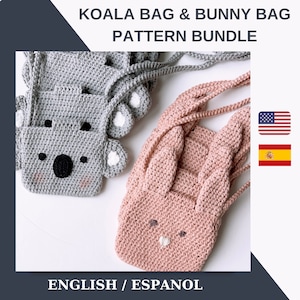 2 in 1 Häkelanleitungen: Koala Tasche und Hasen Tasche Muster - Crossbody Geldbörse Muster - Häkelanleitung für Kinder / Süsse Häkeltasche