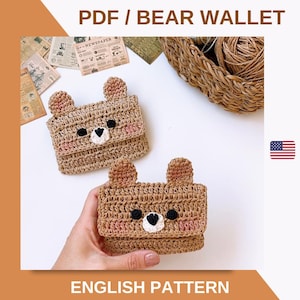 Patrón de crochet para billetera de oso Tutorial en PDF / Tarjetero de crochet con hilo de papel / Patrón de crochet para principiantes / Crochet fácil y rápido