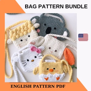 Gehäkelte Tasche MUSTER Bundle für süße Taschen: Weiche Lamm Tasche / Weiche Tasche mit Küken / Weiche Tasche mit Hase / Weiche Tasche mit Katze / weiche Tasche mit Koala / MUSTER PDF