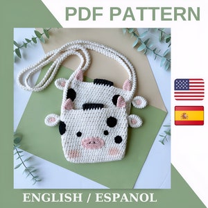 Häkeltasche Muster / Crossbody Kuh Tasche Häkelanleitung / Häkelanleitung für Kinder / süßes Amigurumi-Muster / Häkelanleitung für Anfänger